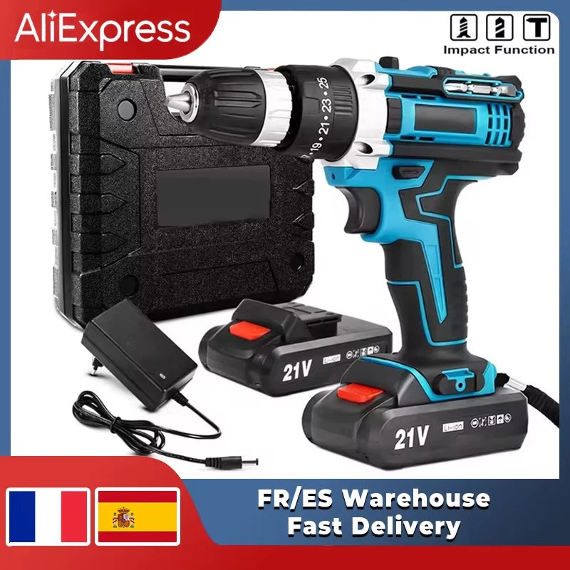 21V Cordless Impact Drill Screwdriver with High-Speed Brushless Power