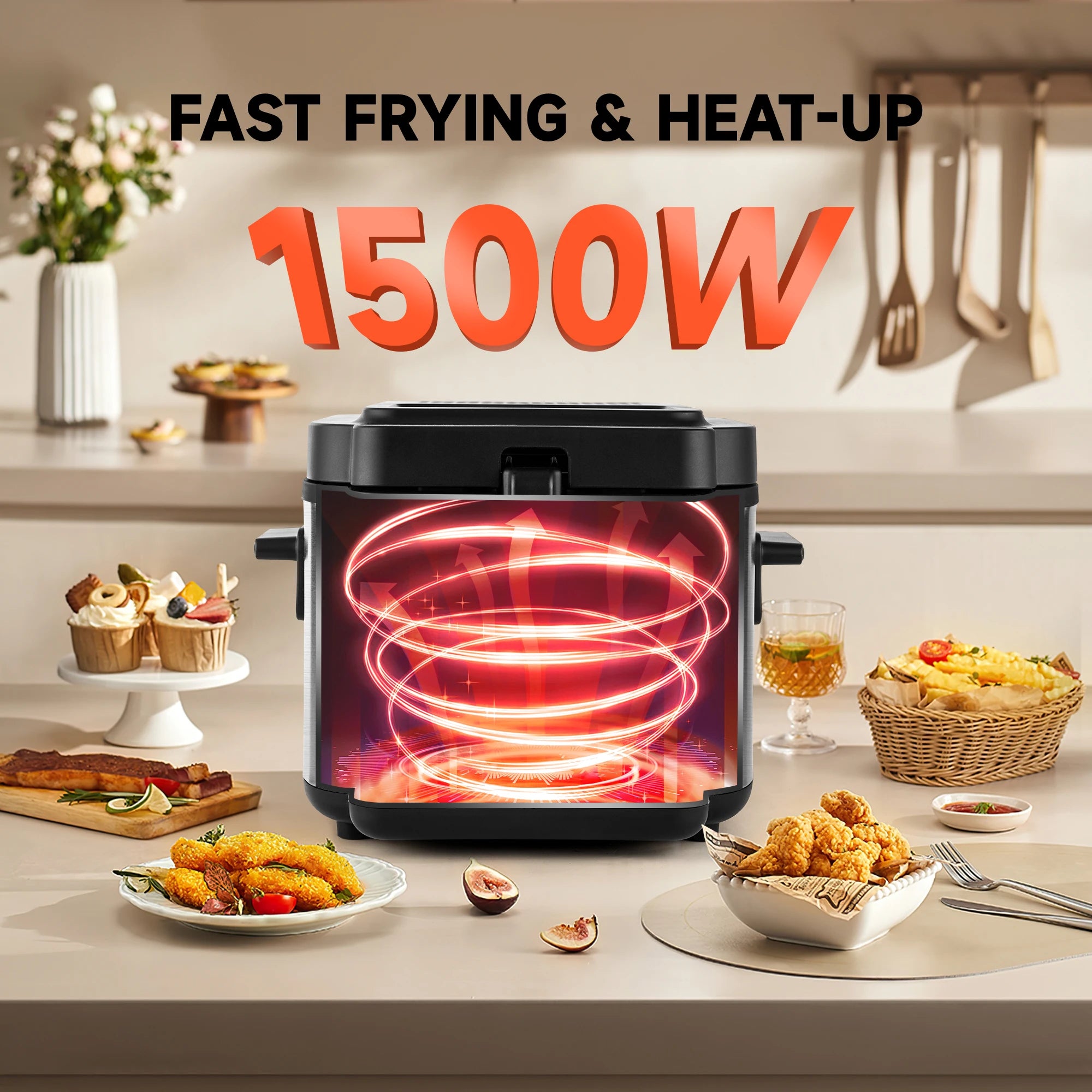 2.5L 1500W Electric Deep Fryer with Adjustable Thermostat