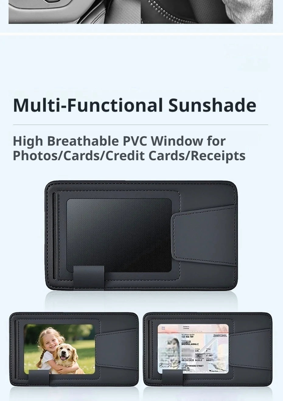 SEAMETAL Universal Car Sun Visor Organizer Microfiber Leather Ultra-Slim Powerful Magnetic Glasses Clip 3-in-1 Car Storage Bag