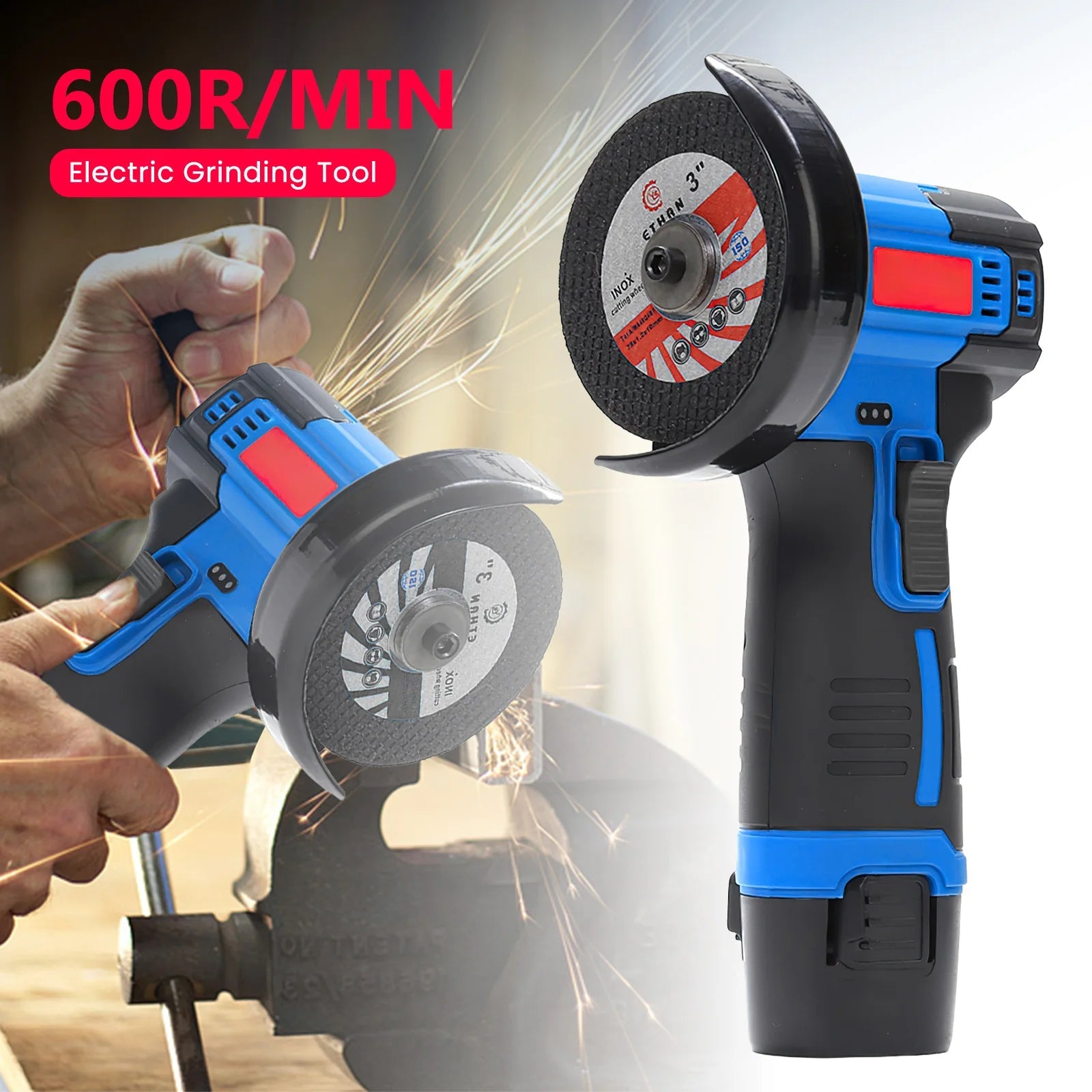 19500rpm 12V Mini Angle Grinder Grinding Cordless Machine Lithium Battery Rechargeable Grinder Cushing Power You
