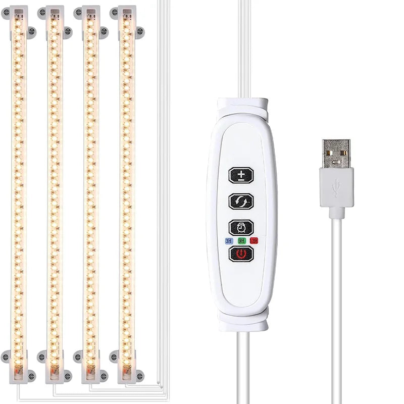Fitas de luz USB para plantas com temporizador, 1–4 fitas