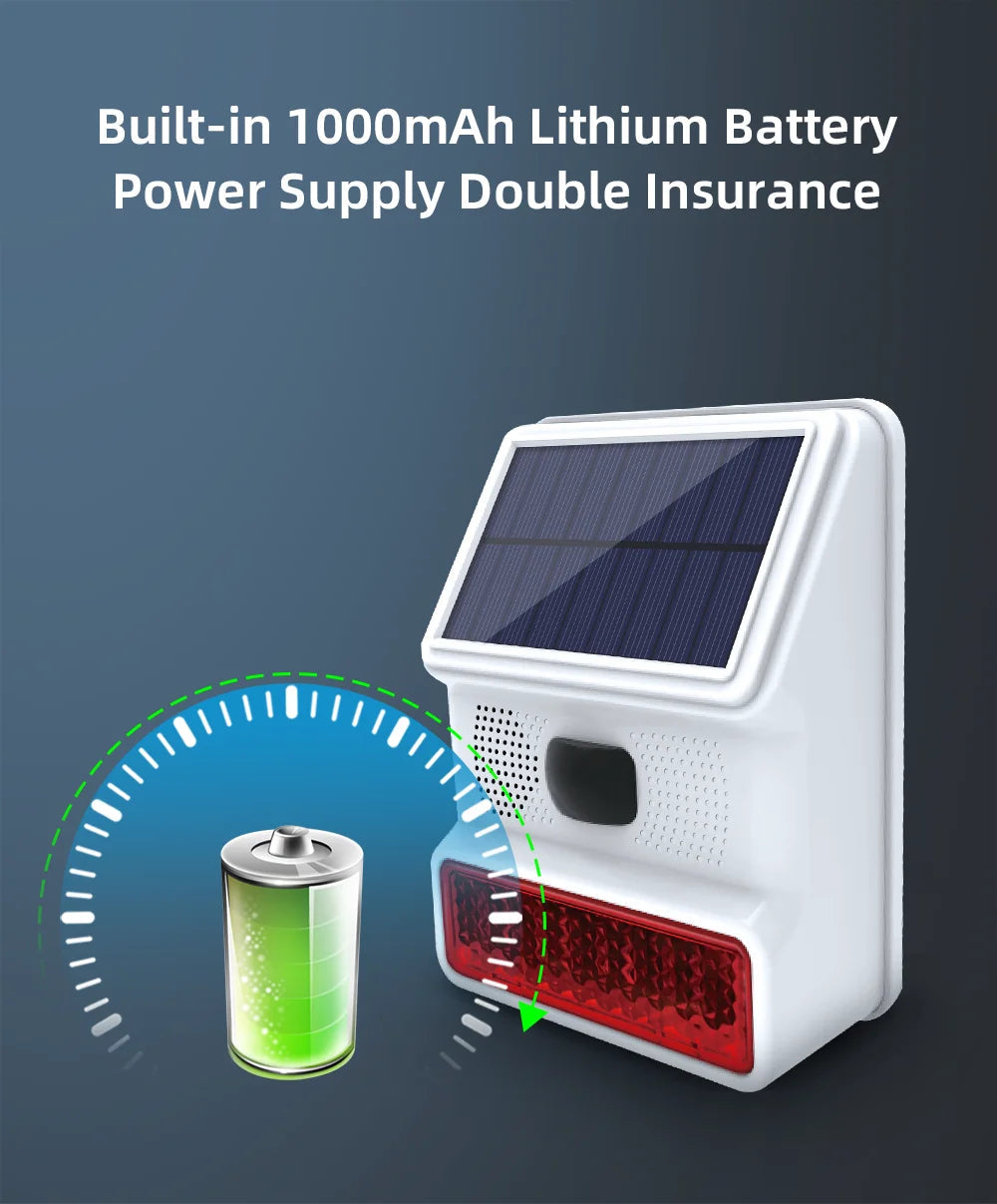 Powered Strobe Sound Flash Waterproof Wireless Outdoor Solar Siren Alarm Siren for 433MHz Wifi GSM Alarm System