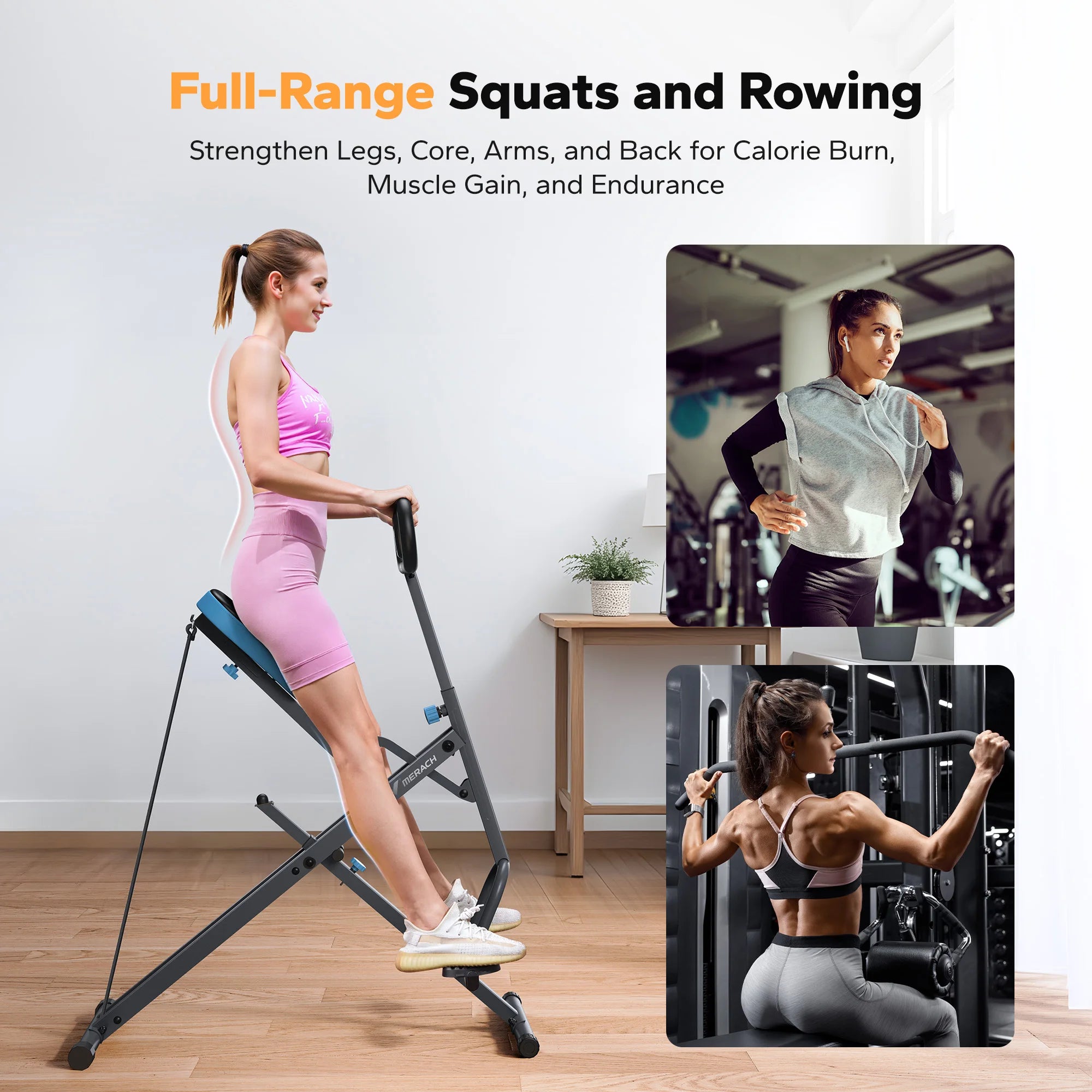 2-in-1 Squat and Rowing Machine Foldable Home Gym Trainer