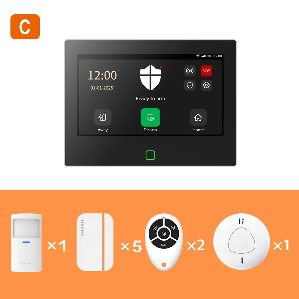 Staniot Alarm System 7-inch Touch Screen 4G Smart 433Mhz WiFi Home Alarm Remote Control Wireless Smoke Detector Security System