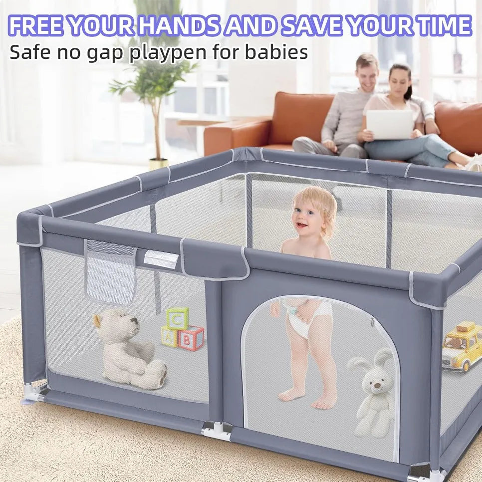 Extra Large Baby Playpen for Indoor and Outdoor Use, 360° Visibility
