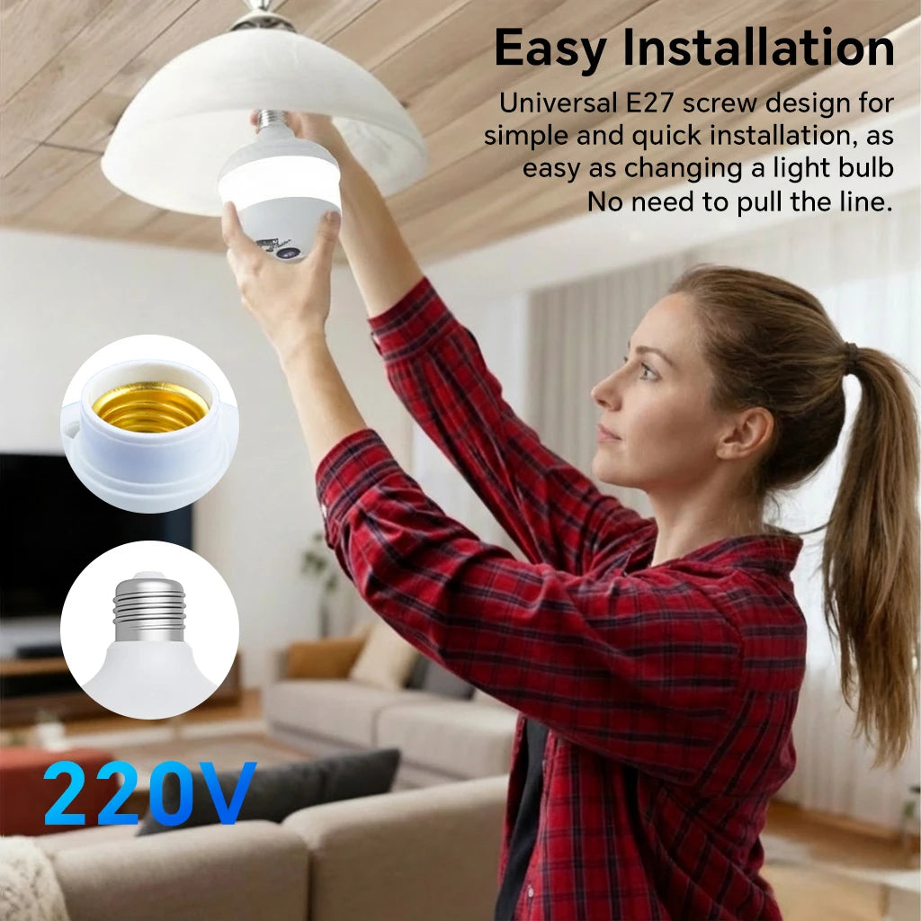 2K WiFi Home Light Bulb Camera Light Bulb Camera 360 degree Panoramic IP Camera Full Color Night Vision