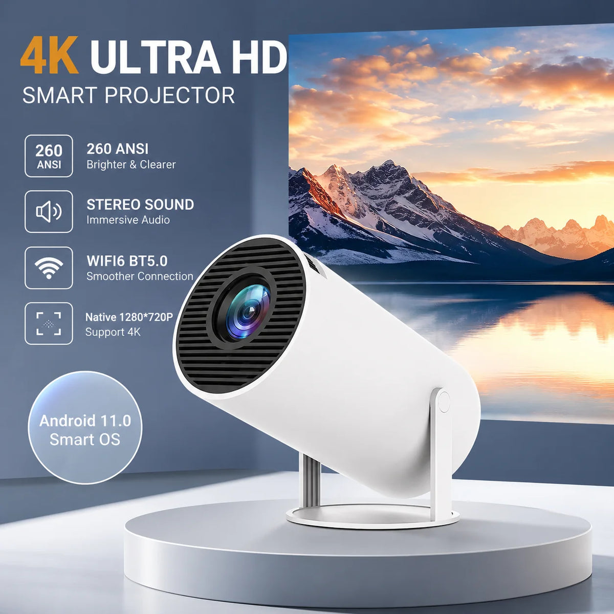 2026 Νέο HY300 Προβολέας 4K Android 11 Wifi6 290ANSI Allwinner H713 BT5.0 1080P 1280*720P Σινεμά Ουδέτερη φορητά Προβολείς Κήπος