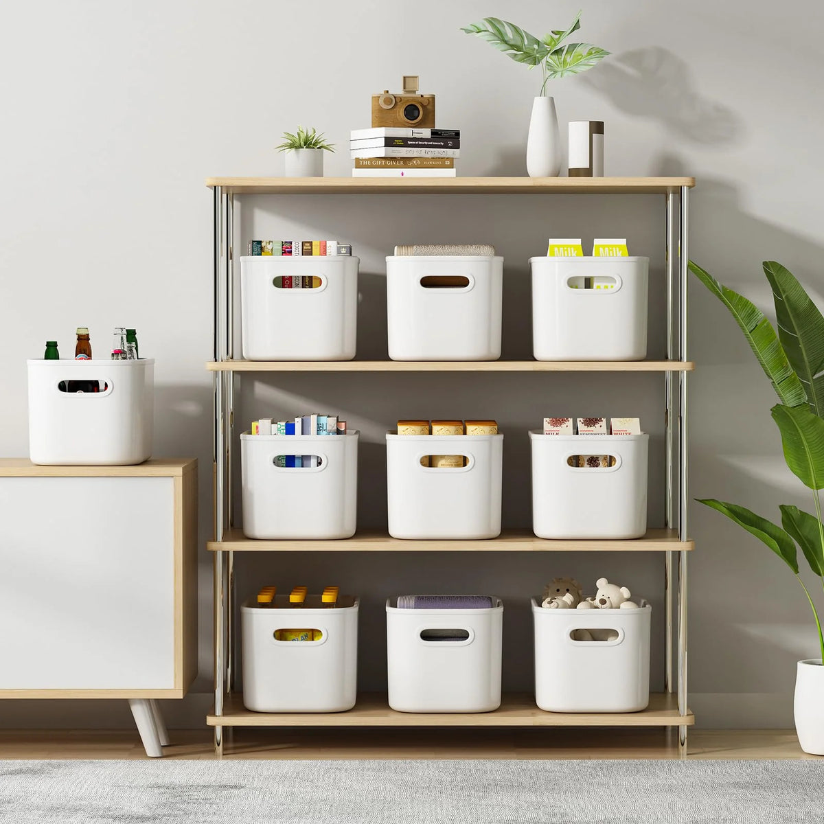 White Storage Boxes with Lids and Handles, Size Options