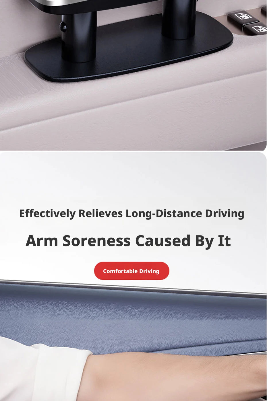 SEAMETAL Universal Car Door Armrest Pad 3-Layer Cushion Structure Adjustable Height Relieve Arm Fatigue PU Leather Car Armrest