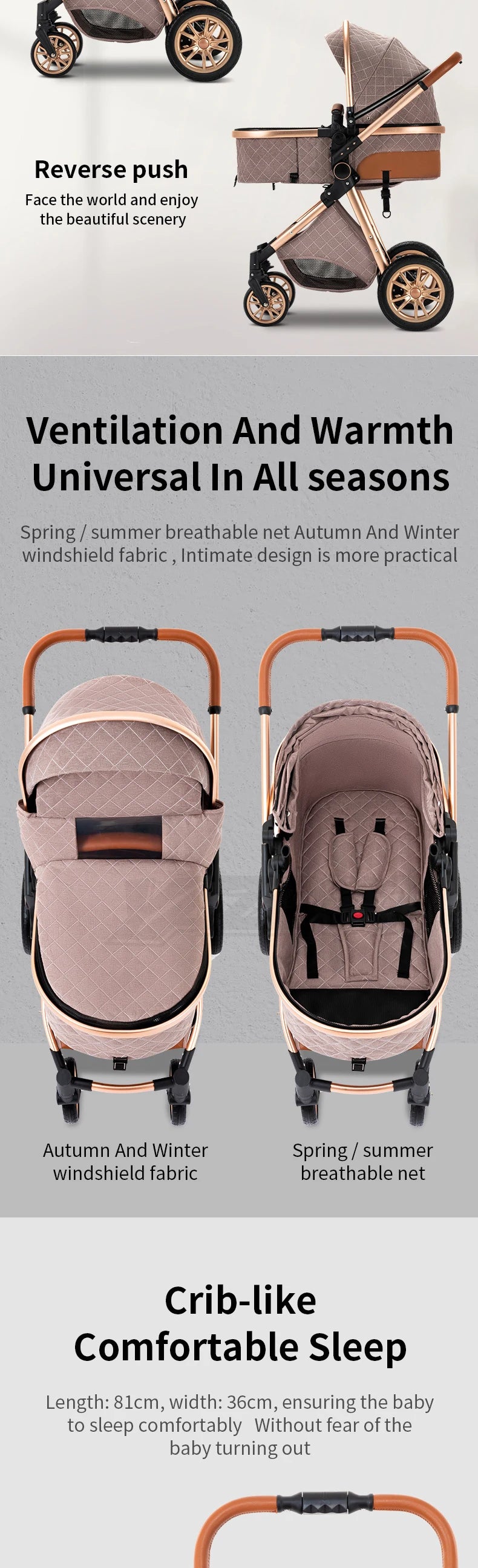 3 in 1 Baby Stroller Portable Travel Pram with High Landscape Design