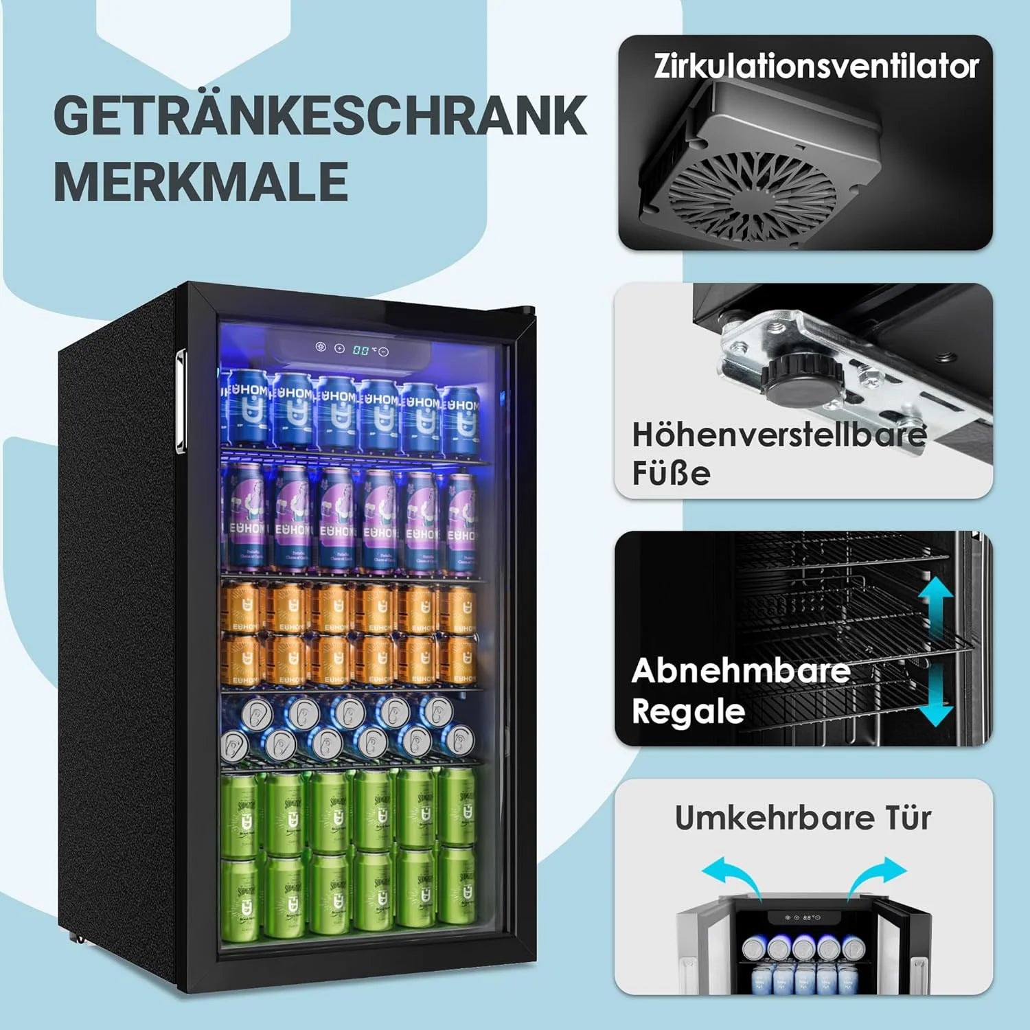 90L Drinks Refrigerator with Glass Door, 126 Can Storage