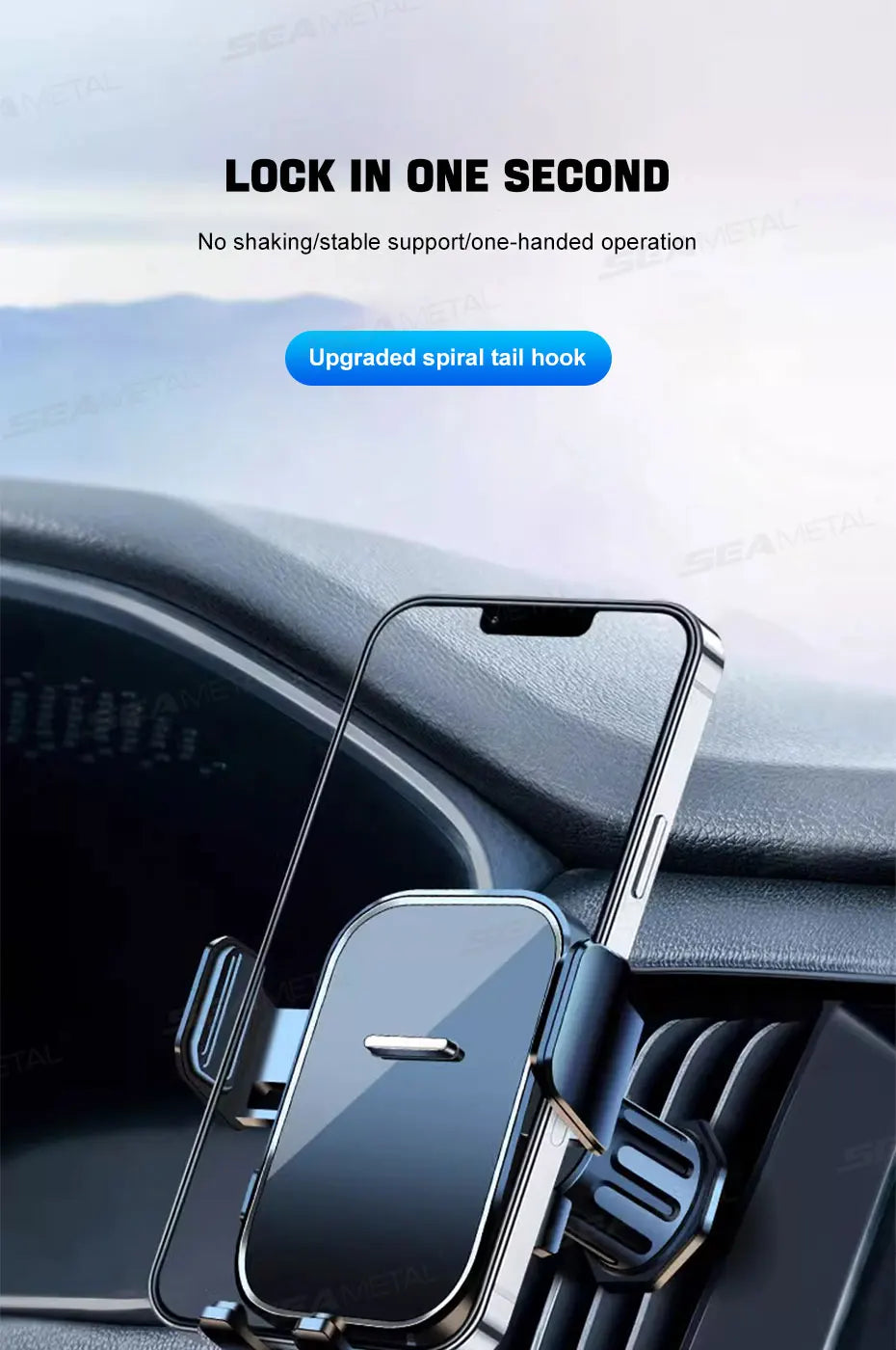 SEAMETAL Car Air Vent Phone Holder 360-Degree Rotation Stable Car Phone Mount Hands Free Auto Navigation Support for 4.7-7.2in