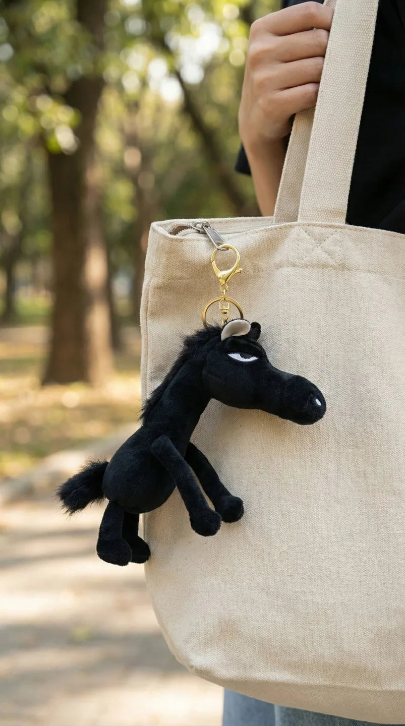 Plush Keychain Black Horse Handbag Key Pendant 20cm