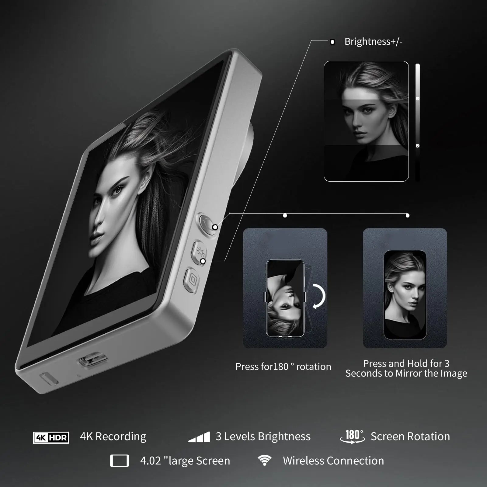 Phone Vlog Selfie Monitor Screen with Magnetic Mount & Remote