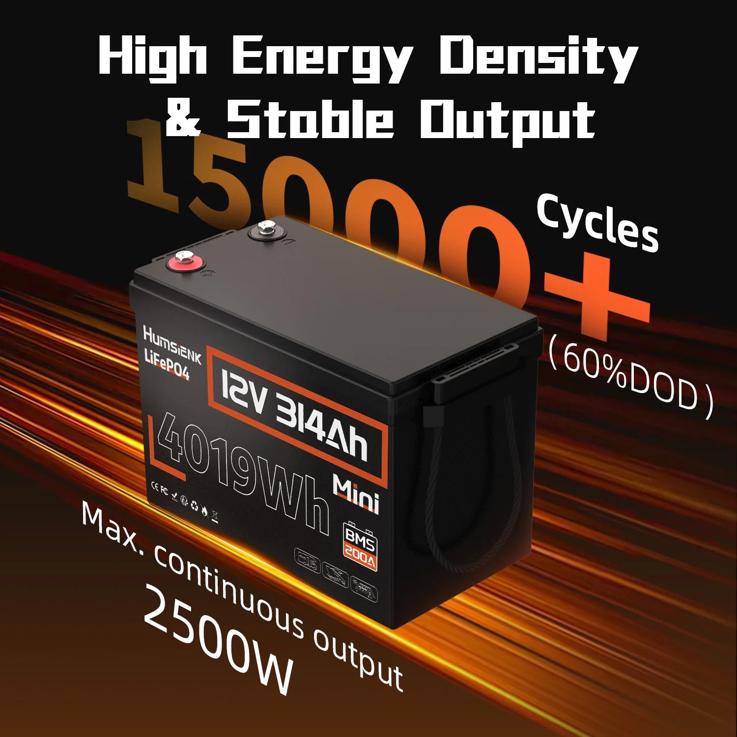 Humsienk 12V LiFePO4 Battery for Solar, RV, Marine Use