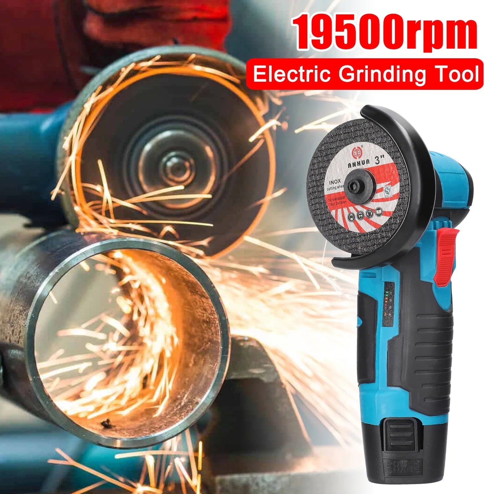 19500rpm 12V Mini Angle Grinder Grinding Cordless Machine Lithium Battery Rechargeable Grinder Cushing Power You