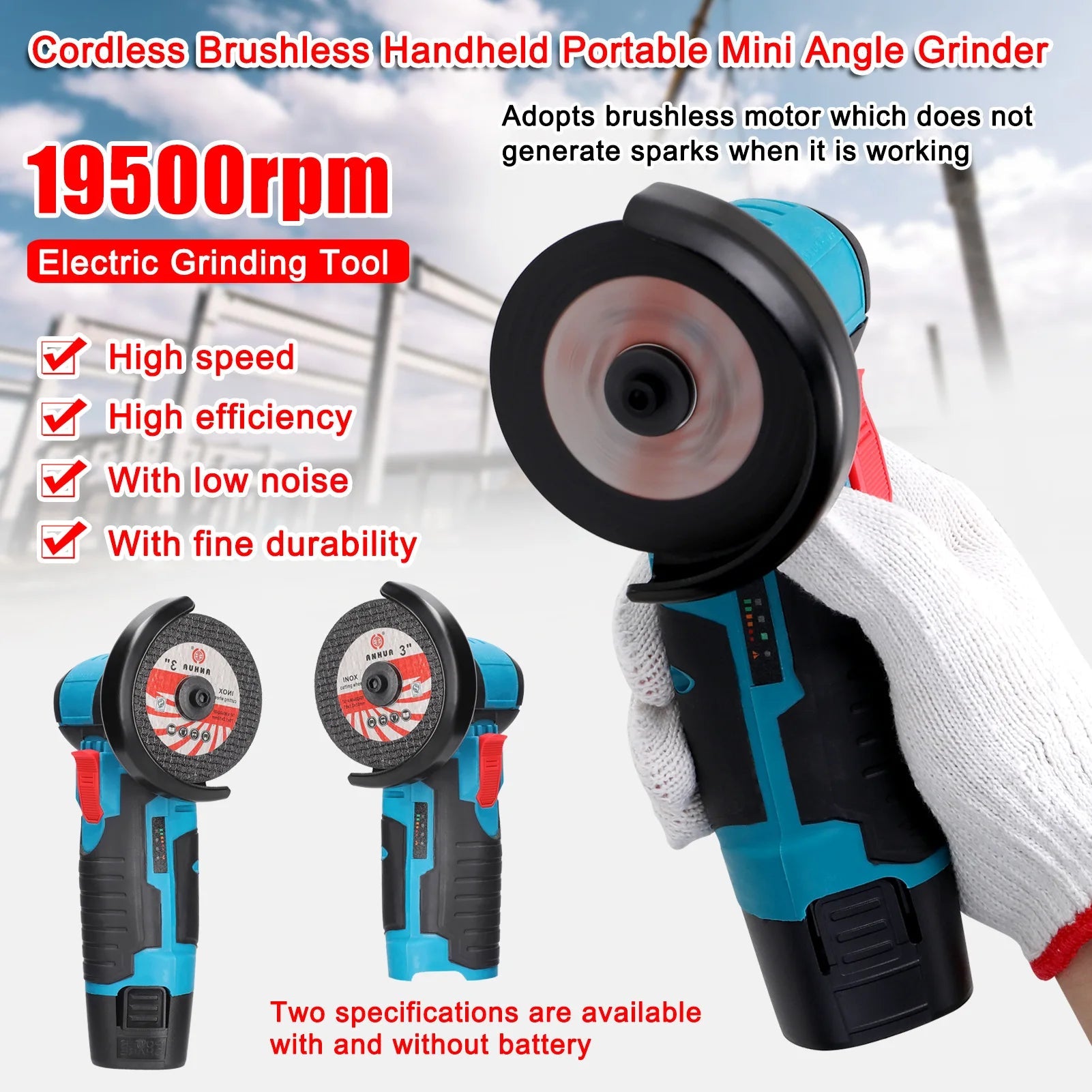 19500rpm 12V Mini Angle Grinder Grinding Cordless Machine Lithium Battery Rechargeable Grinder Cushing Power You