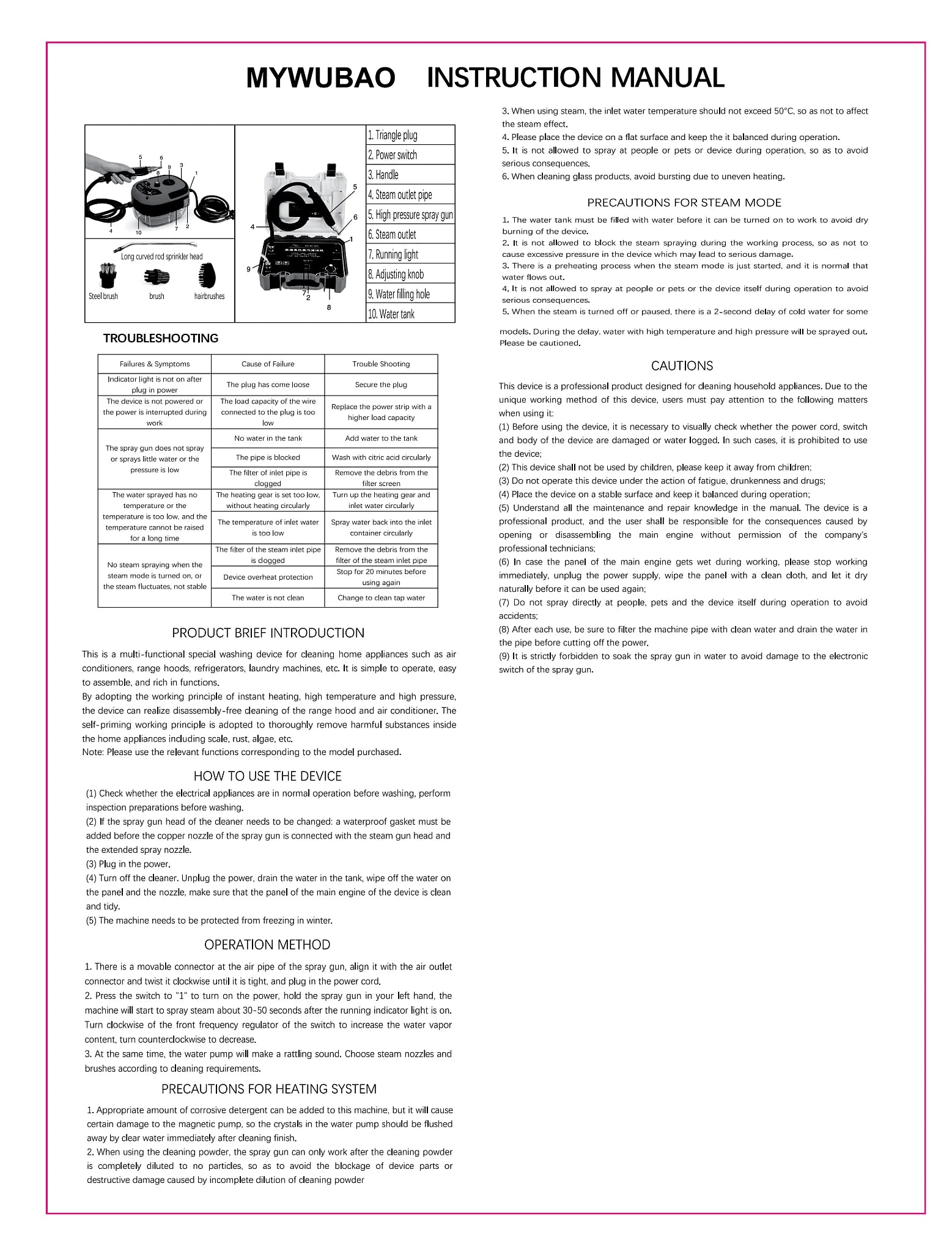 Small Portable High-Pressure Steam Cleaner with Brush Heads and Extended Hose