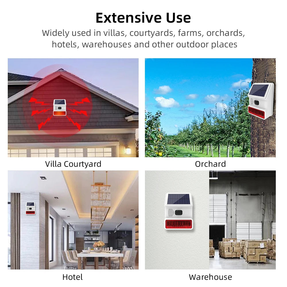 Powered Strobe Sound Flash Waterproof Wireless Outdoor Solar Siren Alarm Siren for 433MHz Wifi GSM Alarm System