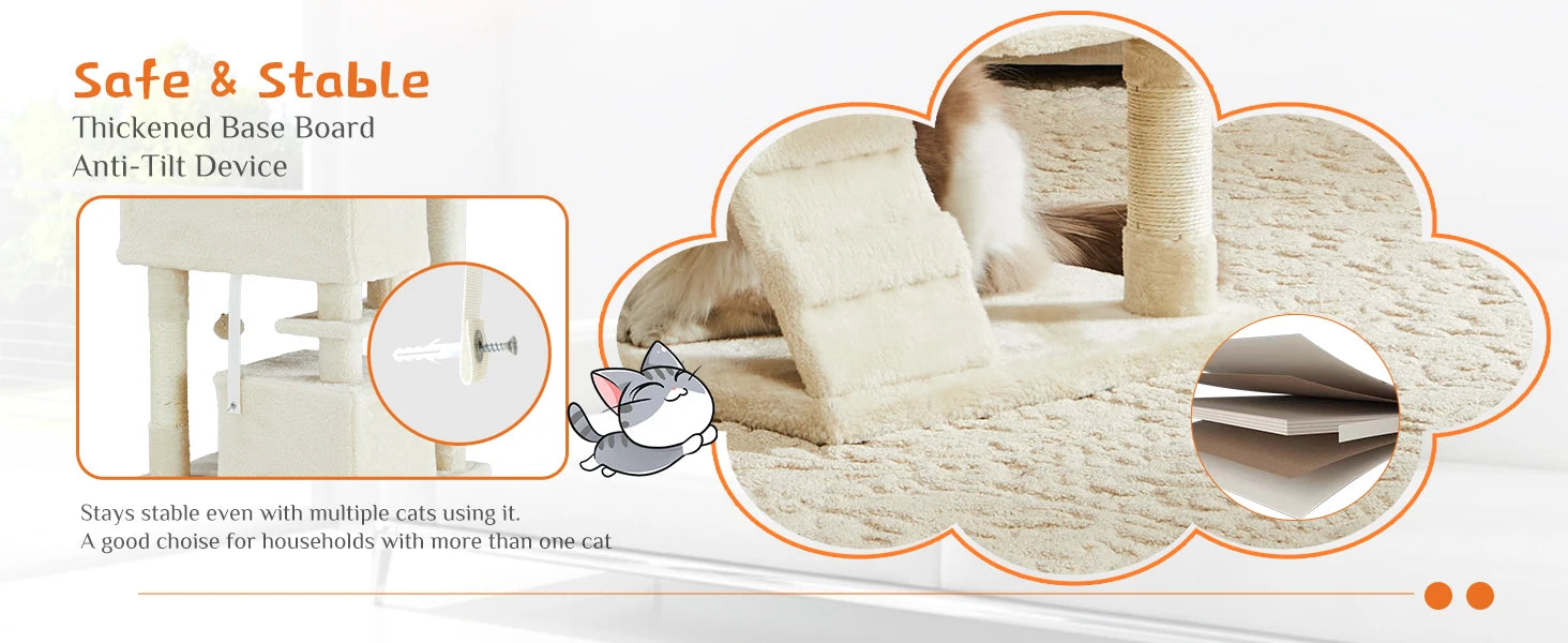 54in Multi-Level Cat Tree Tower with Condo & Sisal Scratching Posts