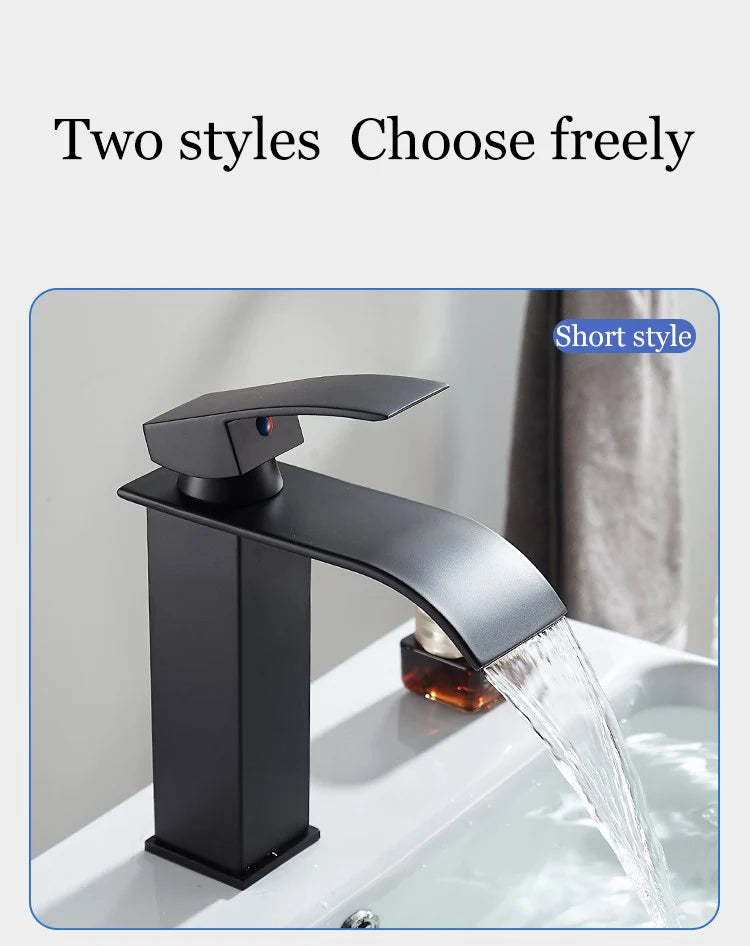 Bathroom Home Waterfall Wash Basin Stainless Steel High And Low Faucet Black Hot And Cold Toilet Wash Basin