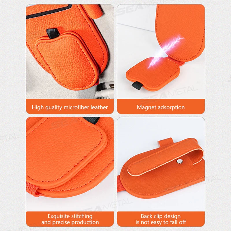 SEAMETAL Luxury Car Visor Glasses Clip Magnetic Wear-Resistant Sunglasses Holder 3 in 1 Auto Eyeglasses Clip with Card Holder