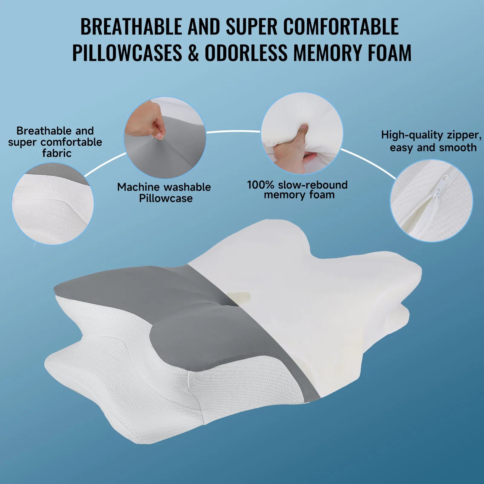 Memory Foam Nackkudde med Kylande Andningsbart Överdrag