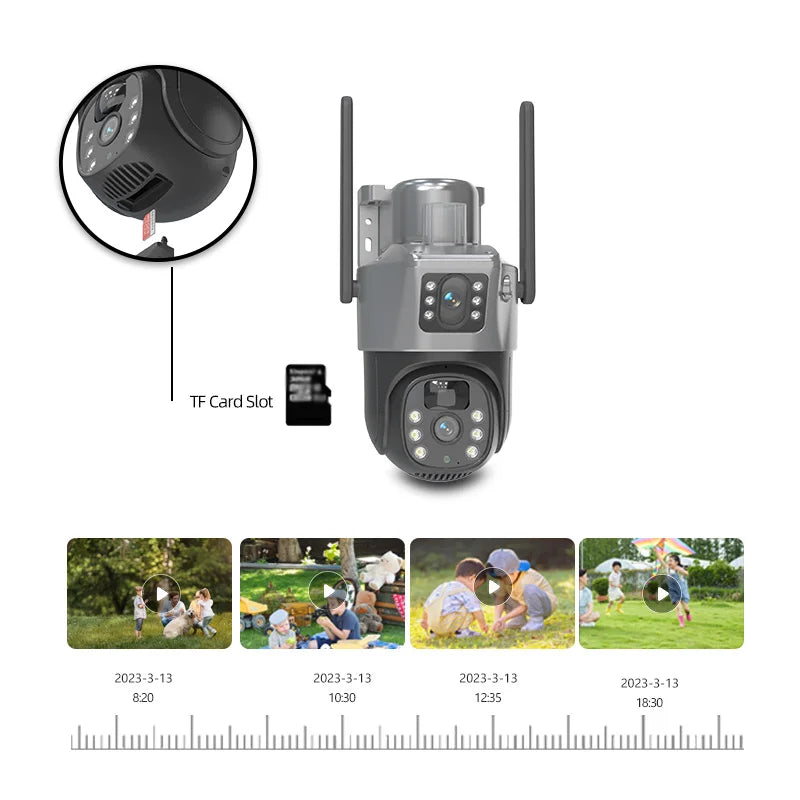 4MP Wireless Security Camera with Solar Power, PTZ, Dual Lens