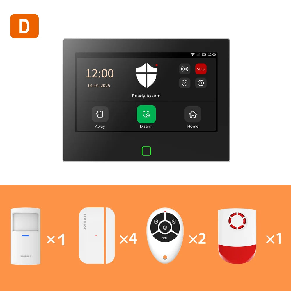 Staniot Alarm System 7-inch Touch Screen 4G Smart 433Mhz WiFi Home Alarm Remote Control Wireless Smoke Detector Security System