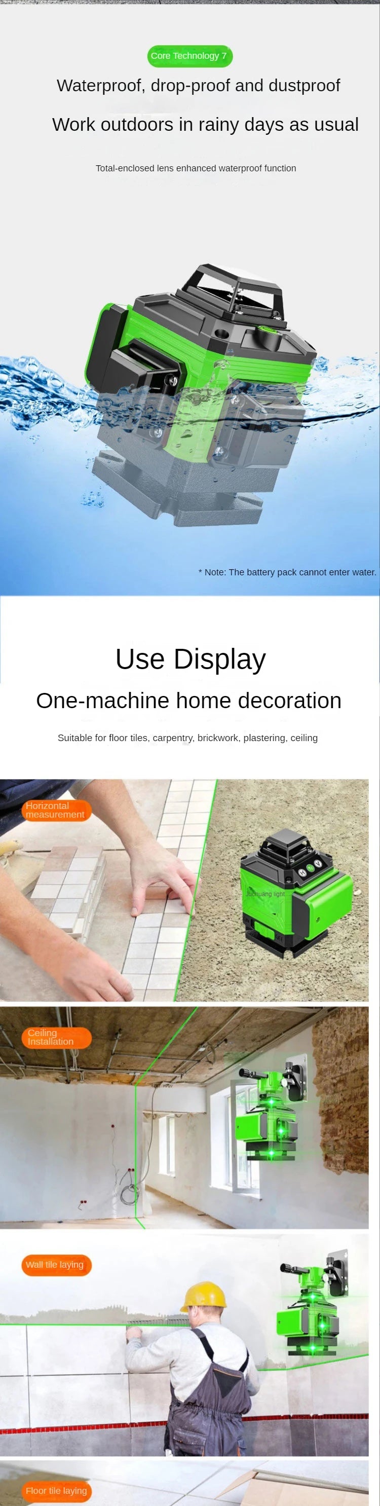 Nível Laser 4D de 16/12 Linhas com Feixe Verde Potente