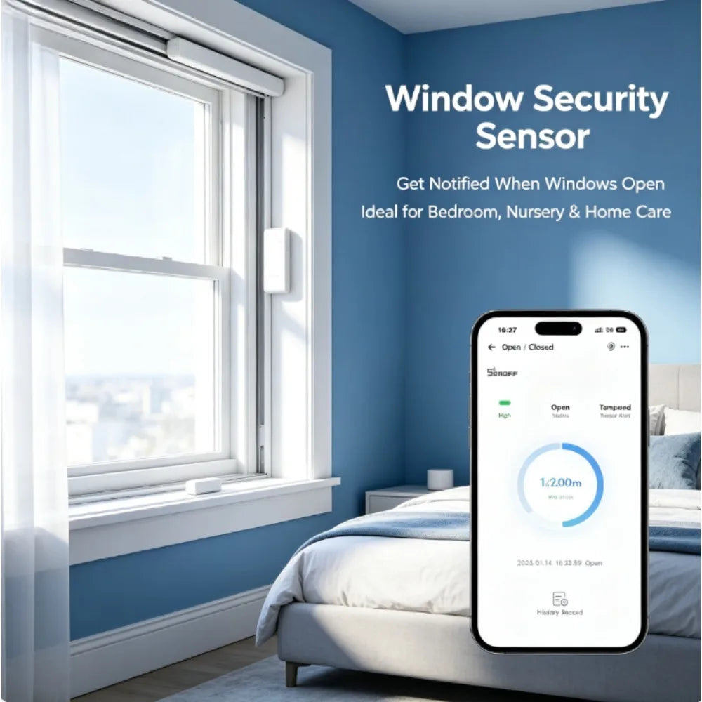 Capteur Intelligent Zigbee 6-en-1 Porte Fenêtre Ouverture/Fermeture avec Application Alerte Instantanée, Alarme de Mutation & Historique, Installation Sans Perçage pour Sécurité Domestique