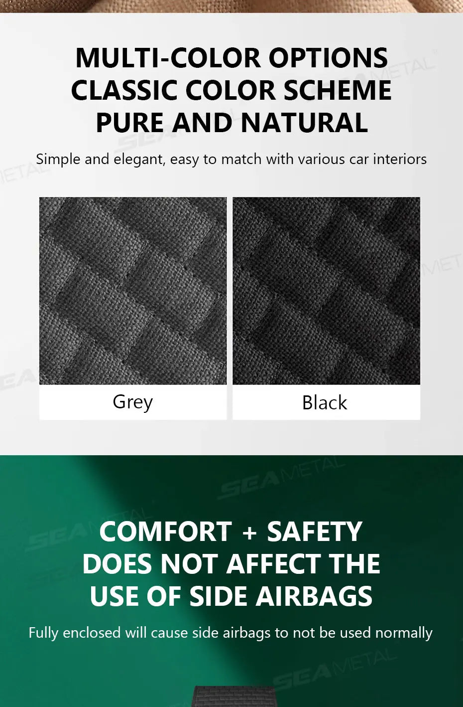 SEAMETAL Breathable Car Seat Cover 100% Linen Cooling Seat Cushion Wear-Resistant Sweat-Absorbing Seat Protector for Suv Sedan