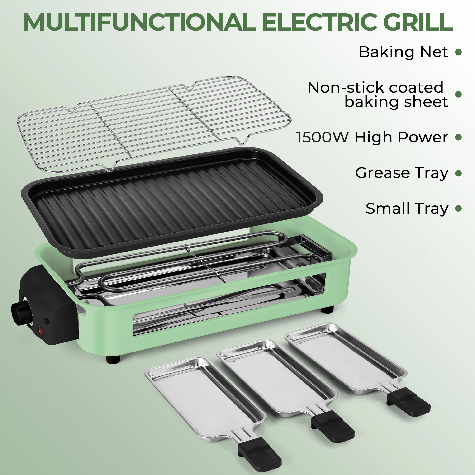 1700W 2-in-1 Smokeless Electric Indoor Grill, Removable Non-Stick Plates Adjustable Temp 120V US Plug for Home Party