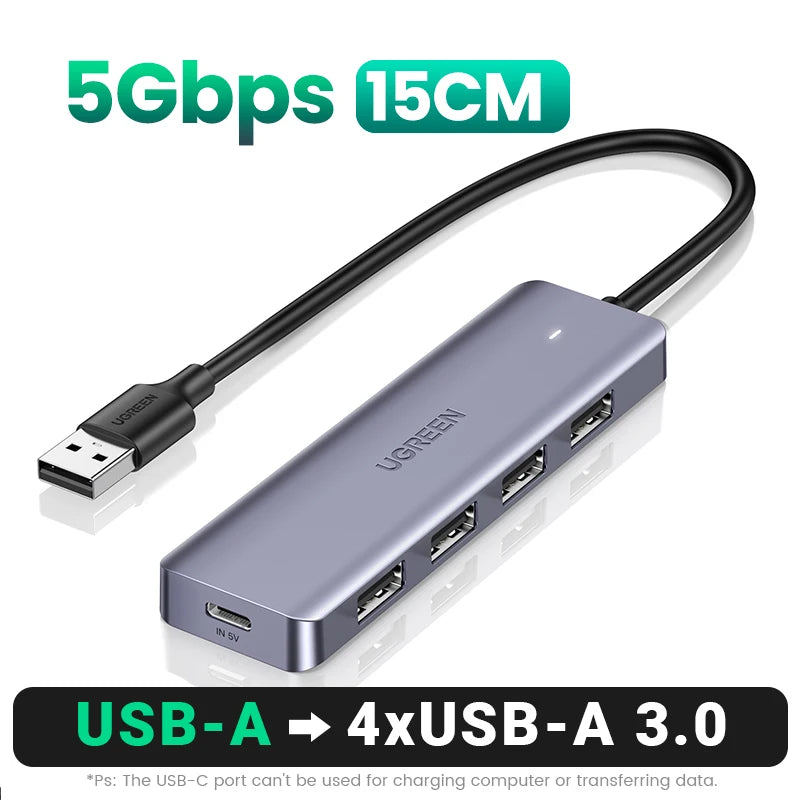 UGREEN USB-HUB med 4 porter, USB-A-splitter, ultratynn USB-utvideradapter til mus, tastatur, MacBook, bærbar PC og tilbehør til XBOX og PS5