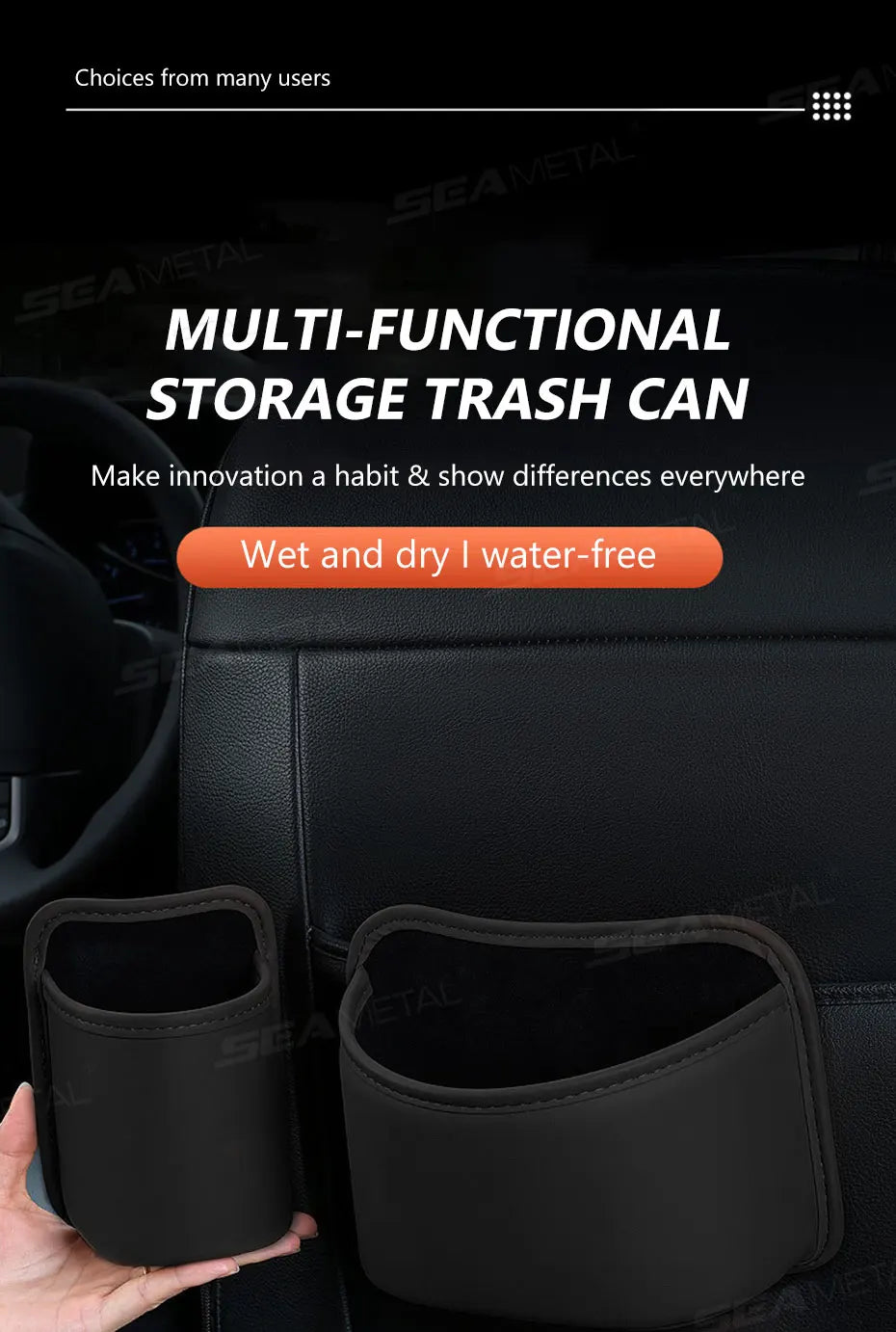 SEAMETAL Car Seat Back Organizer Pu Leather Waterproof Wear-Resistant Storage Bag Universal Stable Car Side Door Cup Holder