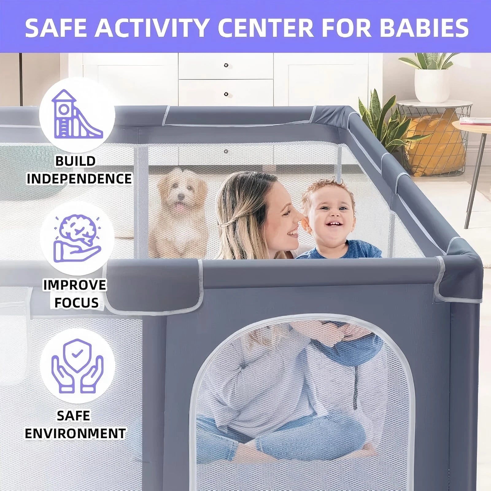 Extra Large Baby Playpen for Indoor and Outdoor Use, 360° Visibility
