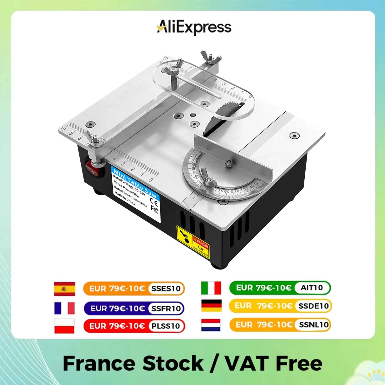 DC24V Mini Table Saw 96W High‑Power 7‑Speed Bench Saw