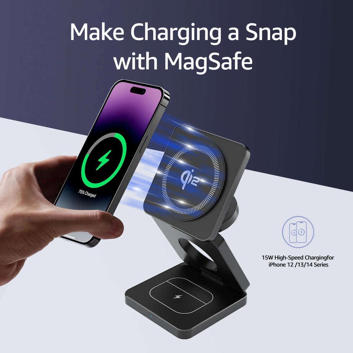 3 in 1 Magnetic Wireless Charging Station for iPhone, Apple Watch and Earphones
