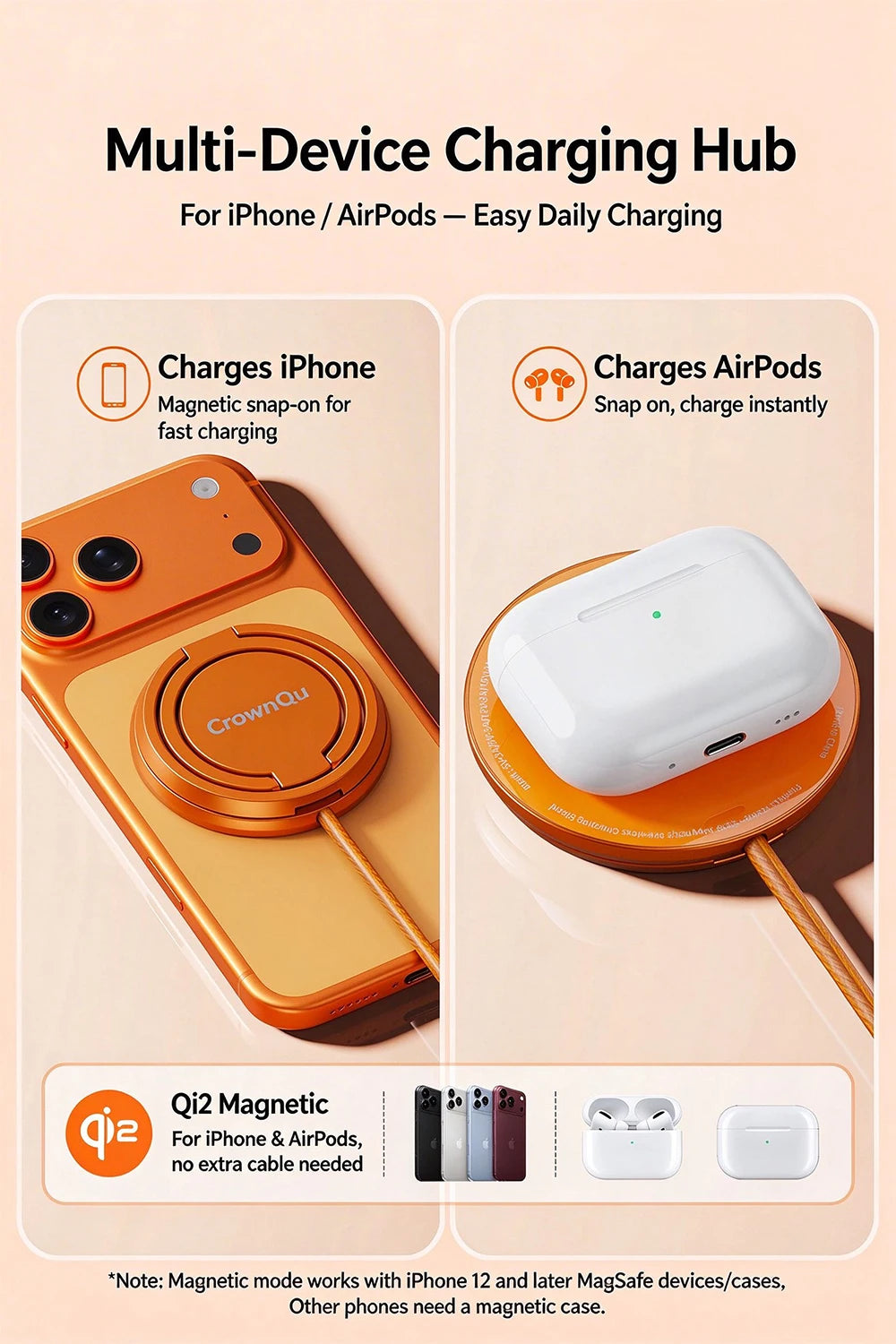 Wireless Charger Charging Station 25W Qi2.2 Fast Charge Compatible with iPhone 18/17/16 Pro Max Huawei Xiaomi and iPad airpods