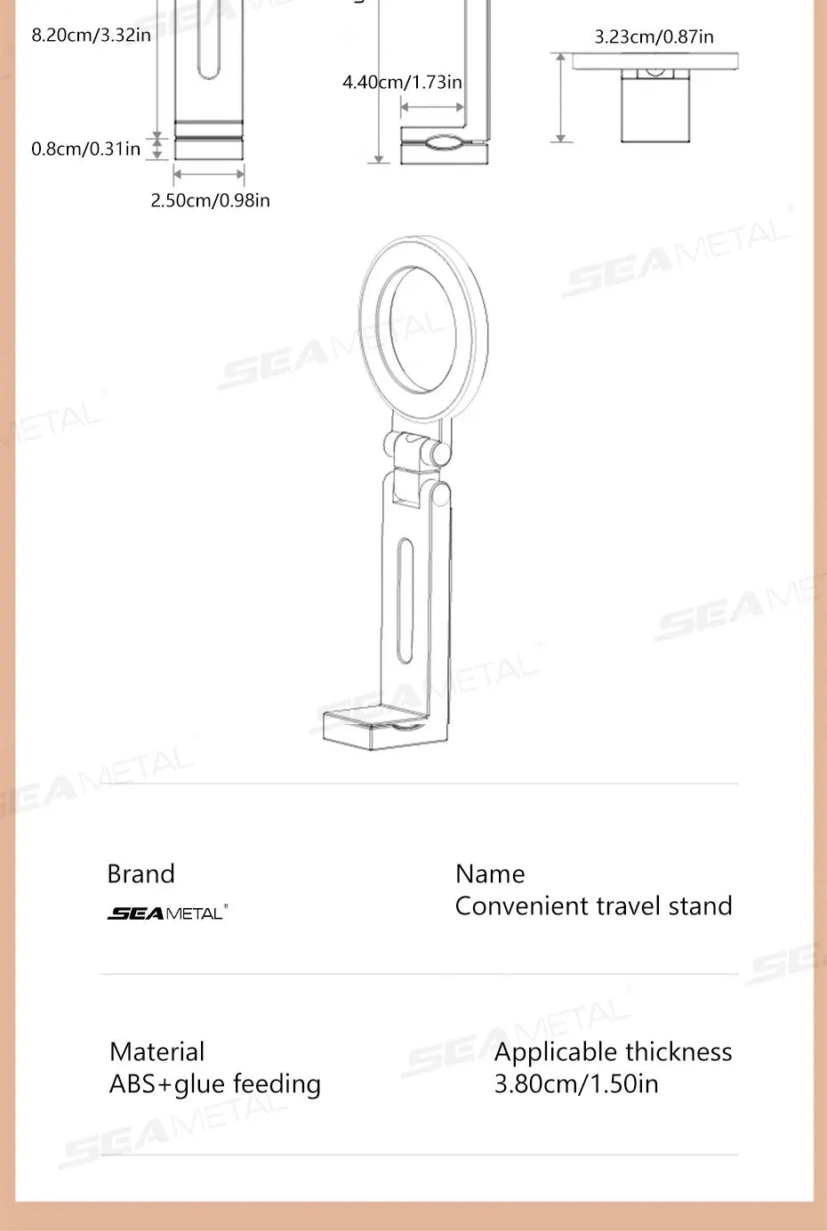 SEAMETAL Portable Magnetic Phone Mount N52 Strong Magnet Tiny Phone Holder for Traveling 360-Degree Rotation Stable Phone Stand