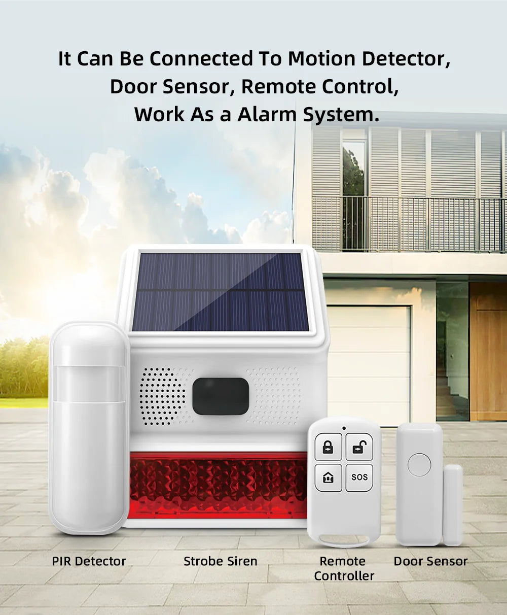 Powered Strobe Sound Flash Waterproof Wireless Outdoor Solar Siren Alarm Siren for 433MHz Wifi GSM Alarm System