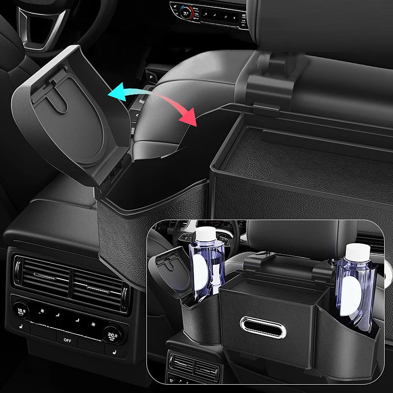 SEAMETAL Car Back Seat Organizer Multifunctional Car Storage Box Universal Cup Holder/Trash Bin/Tissue Holder/Phone Mount/Hooks