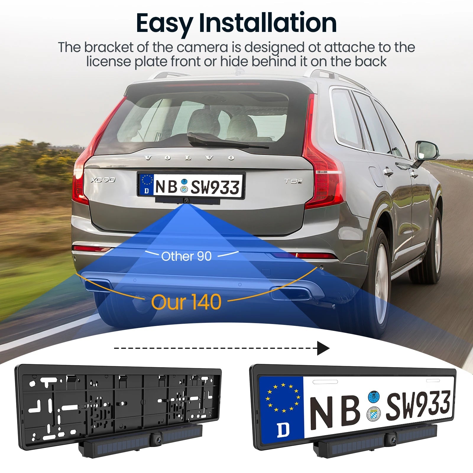 4.3inch Solar Vehicle Wireless Reverse Camera For Car RV Truck Trailer Pickup 12V-32V Car Monitor 1080P HD WIFI Rear View Camera