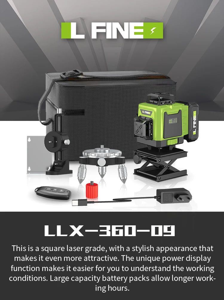 16 Lines 4D Laser Level 12 Lines 3D level 360°Self-leveling Horizontal and Vertical Cross Super Powerful Green Laser Beams