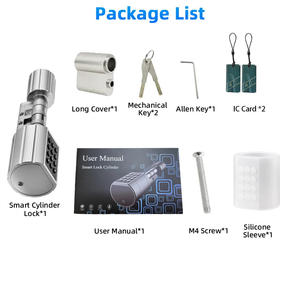 RAYKUBE L12 Tuya BLE Fingerprint Cylinder Digital Door Lock With 60/70 mm Adjustable Cylinder length Password/Key/Tuya APP Unlok