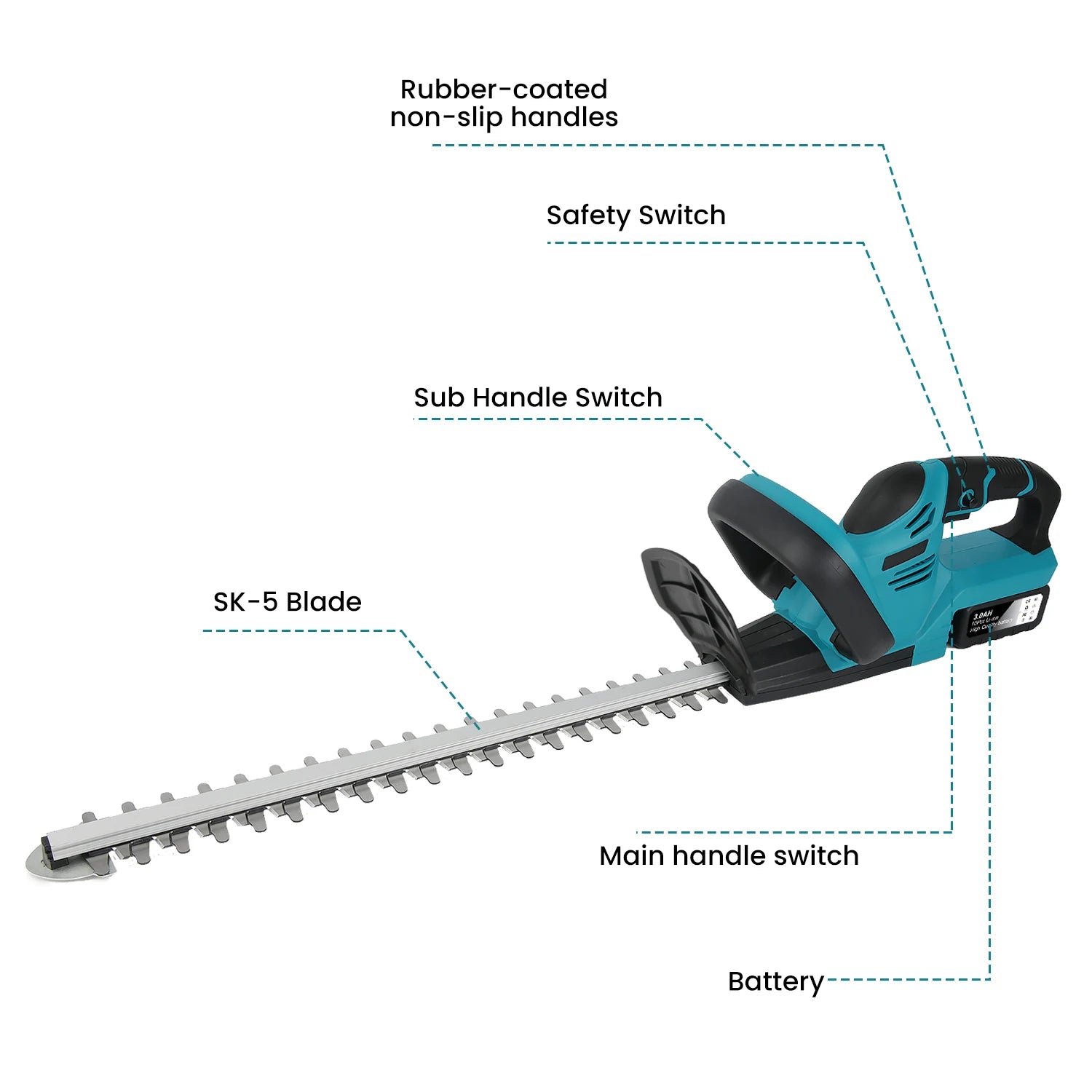 Akumulátorové nůžky na živý plot 21V, 520 mm, bezkartáčové, zahradní nářadí
