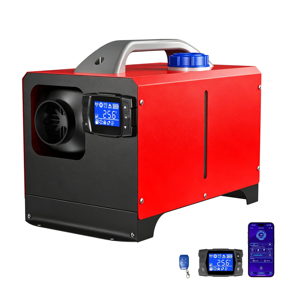 Calentador de aire diésel 8KW 12V/24V/240V con adaptador, panel LCD, aplicación y control remoto