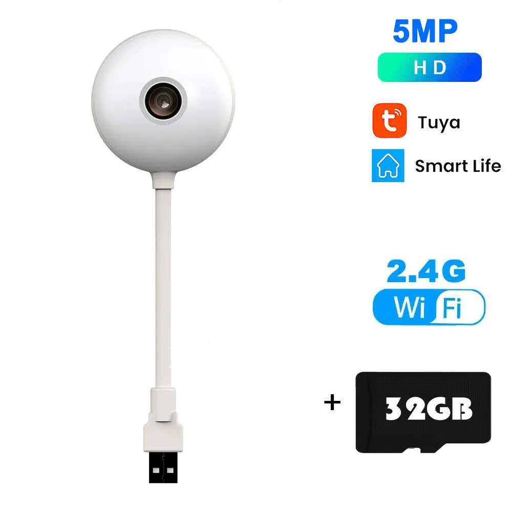 Tuya 5MP Mini WiFi Camera Indoor 2K Security Camera for Baby Monitor Wireless USB Plug IP Surveillance AI Auto Tracking Babe Cam