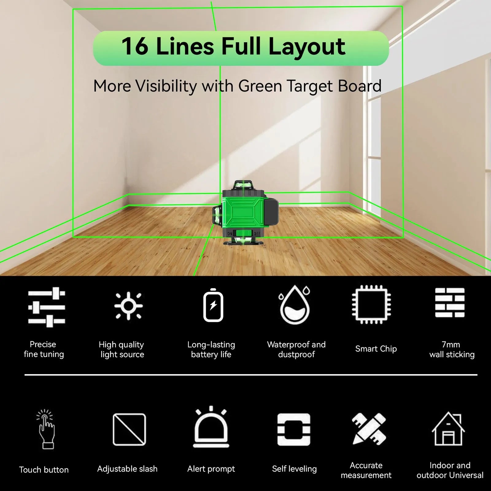 8/12/16 Lines Laser Level s automatickým vyrovnáním a stativem