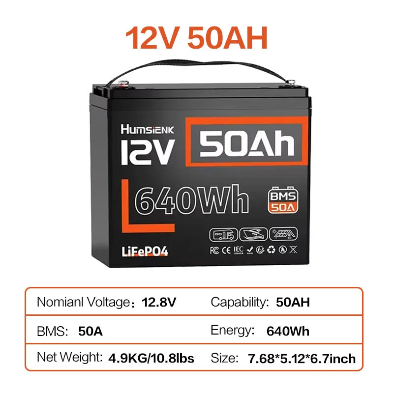 Humsienk 12V LiFePO4 Battery for Solar, RV, Marine Use